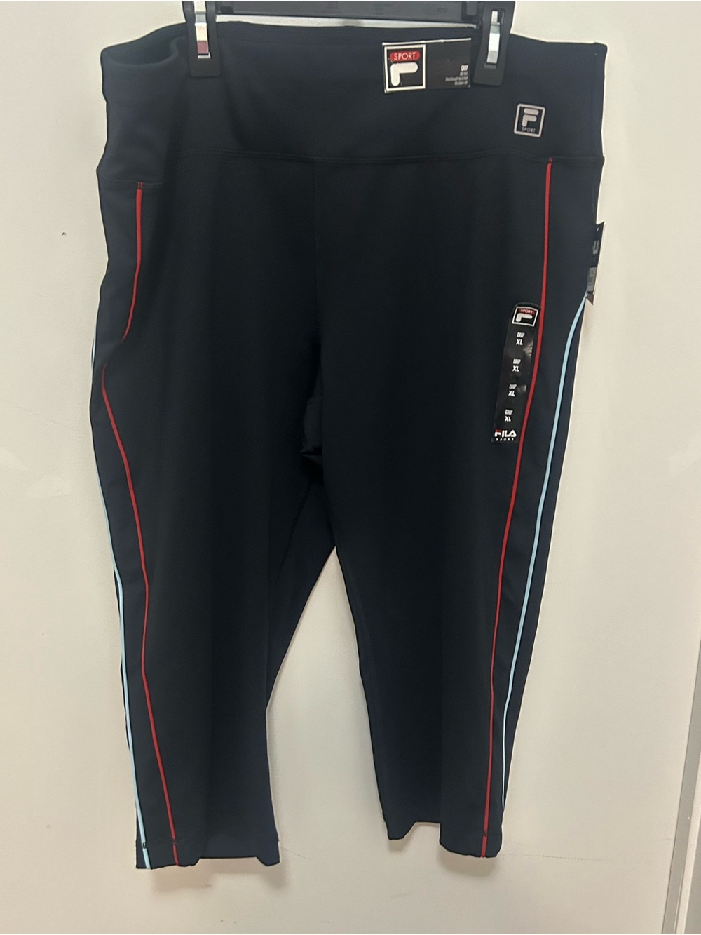 Fila Black Capri Leggings with Red and Light Blue Piping